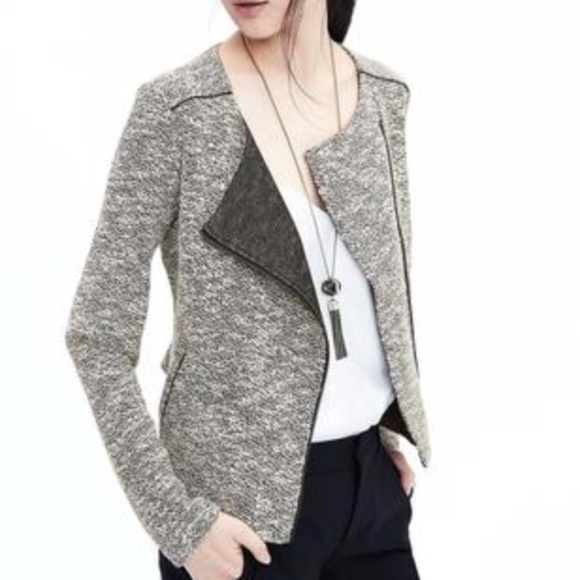 Banana Republic Jackets & Blazers - Banana Republic Tweed Moto Jacket Blazer 6